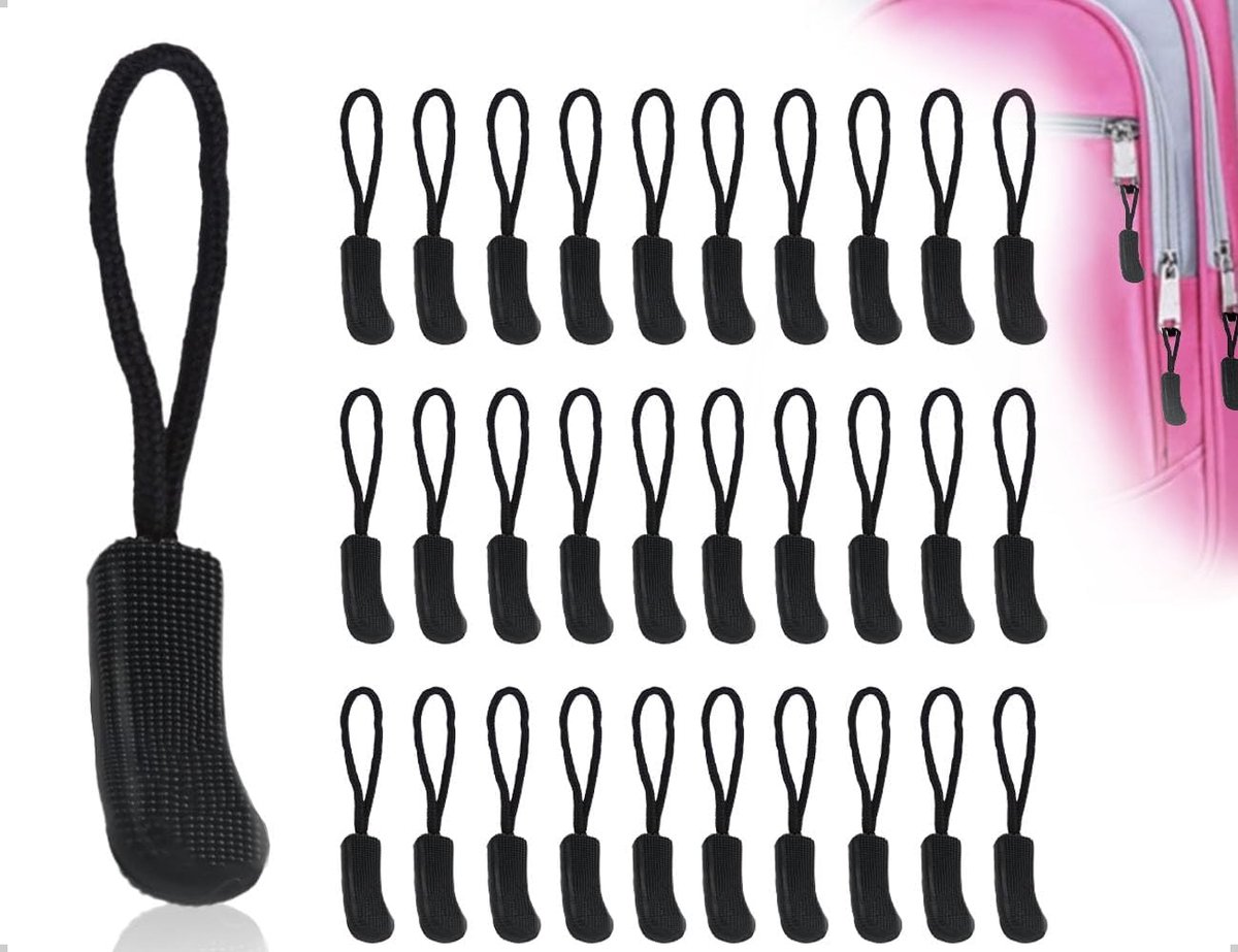 SnelShoppen - 30 Stuks Zachte Antislip Multifunctionele Vervangingsrits voor Tassen en Kleding - Zwart - Duurzaam en Scheurbestendig - Ideaal voor Dag