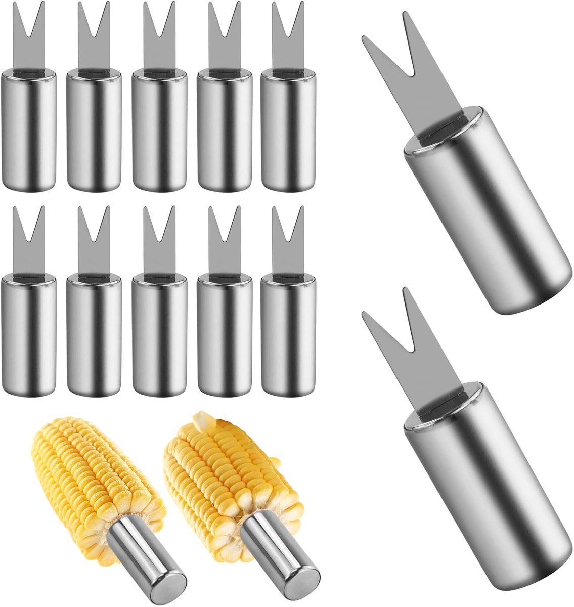 SnelShoppen - 12 Stuks RVS Maïskolvenhouders - Corn Skewers - Perfect voor BBQ, Tuin, Keuken, Feest, Camping - Kindvriendelijk en Duurzaam