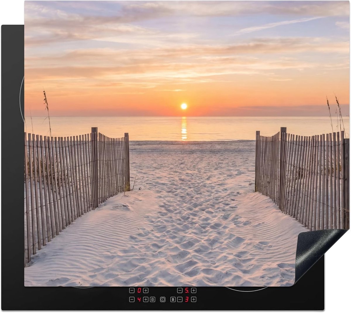 SnelShoppen - Inductiekookplaat Bescherming 60x52cm - Keuken Decoratie - Anti Slip Mat - Zonsopgang - Strand - Zand