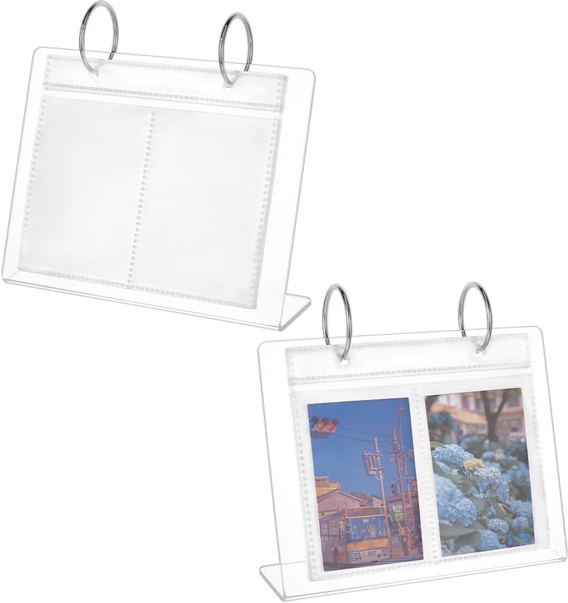 SnelShoppen - 2 Mini Fotoalbums voor Bureau - Transparant Acryl - 10 x 6.5 cm - 68 Pockets - Ideaal voor Foto's, Kaarten en Herinneringen - Modern en