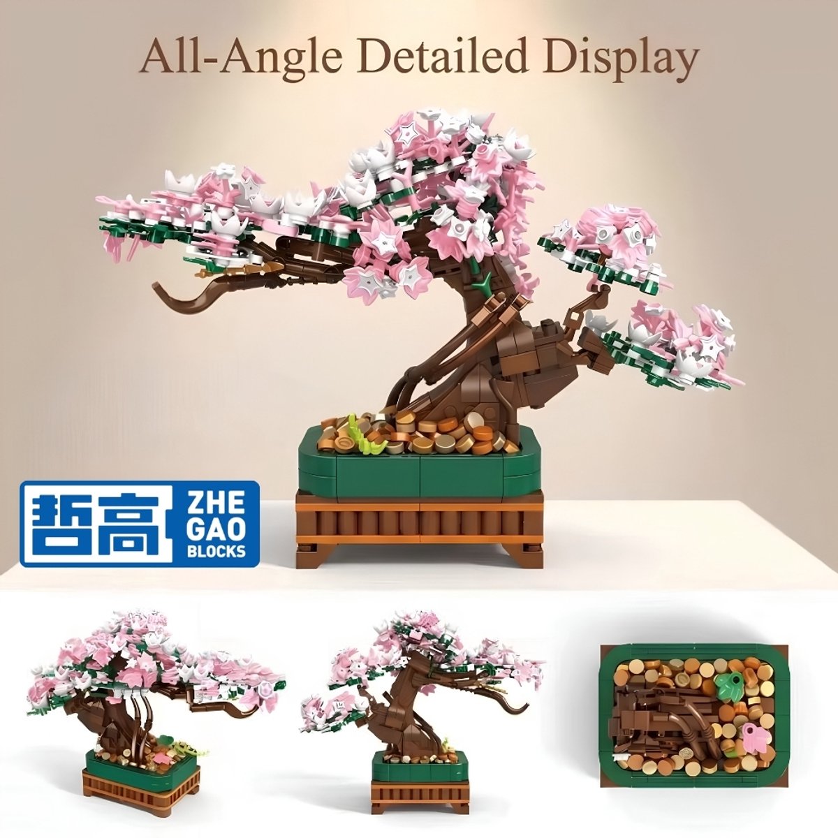 Zhe Gao 99138 Japanse 3 in 1 bloemen plantje bouwset | Botanical Bonsai | Sakura Flowers Collection | Classic Creator STEM speelgoed bouwpakket voor volwassenen en kinderen | Decoratie modelbouw niet geschikt voor lego | Bouwdoos met 700 bouwstenen — afbeelding 12