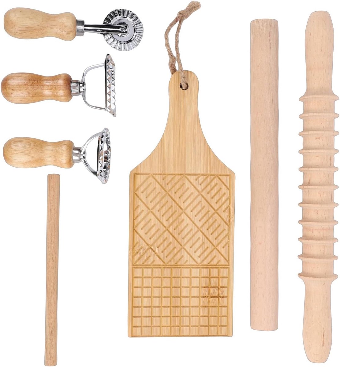SnelShoppen - Houten Gereedschapset voor Het Maken van Italiaanse Pasta, Dumpling Maker, Deegroller, Keukenaccessoires voor Thuis, 5-delig