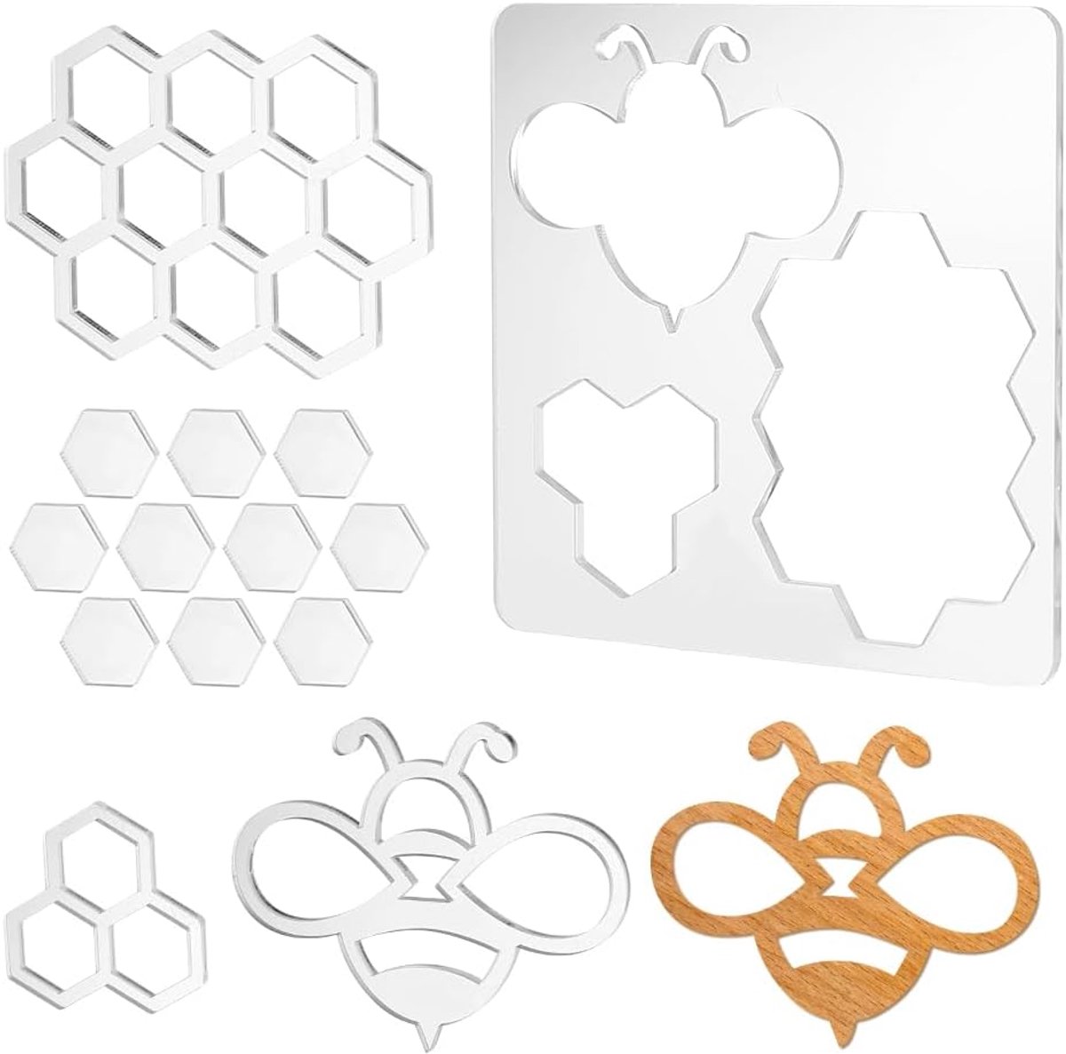 SnelShoppen - Router Templates voor Houtbewerking, 3 in 1 Transparante Acryl Inlegtemplates, Honingraat Frees Templates voor Houten Projecten en Handg