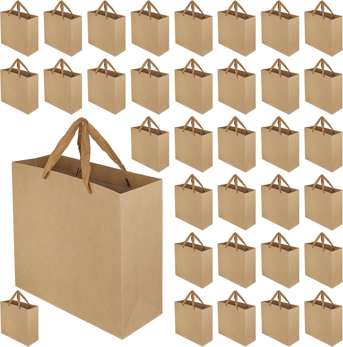 SnelShoppen - 40 Stuks Bruine Papieren Geschenkzakken 32 x 11,5 x 28 cm - Kraftpapier met Handgrepen voor Bruiloft, Feest, Winkelen en Vieringen