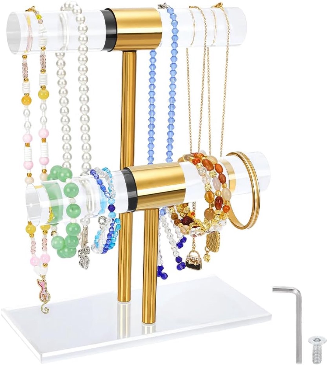 SnelShoppen - Robuuste Gouden Sieradenhouder voor Armbanden en Horloges - Stijlvolle Organiser van RVS en Acryl voor Thuis en Winkels - Perfect voor B