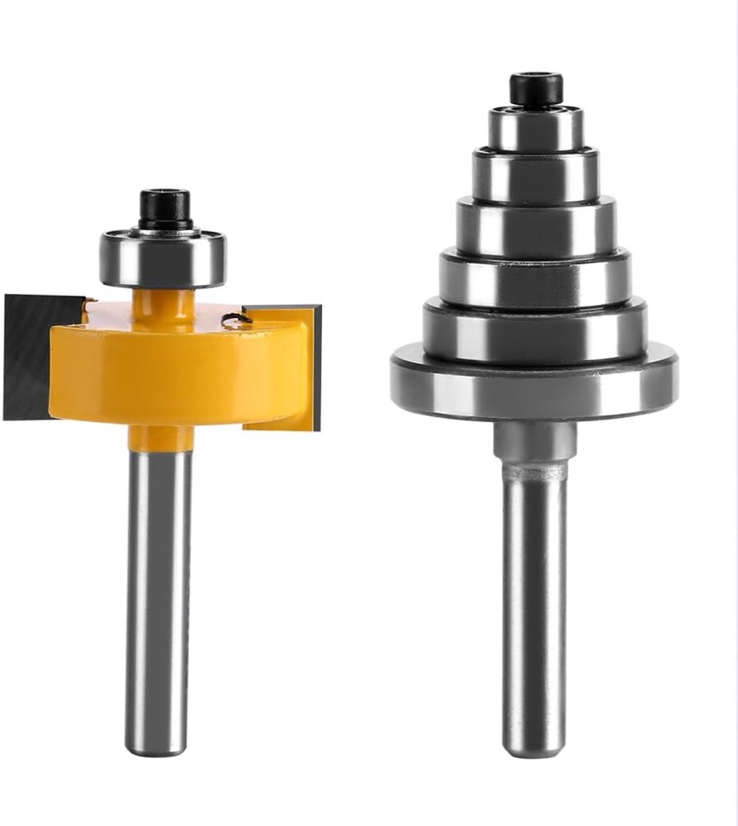 SnelShoppen - 1/4 Shank Rabbet Freesbit met Diverse Afmetingen Houtbewerkingsmessen Set 1-3/8 Pen Mes + 7 Lagers voor MDF Massief Hout Spaanplaat