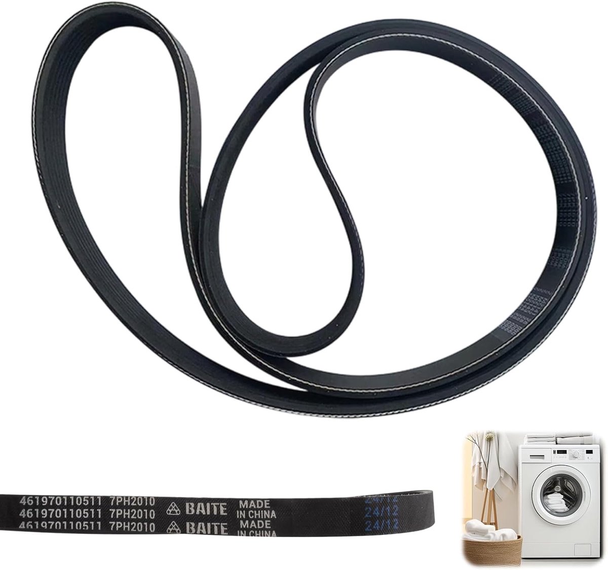SnelShoppen - V-riem 7 PH 2010 voor Droger en Trommeldroger, Rubber, Zwart, Hoge Kwaliteit, Compatibel met 480112101469 C00311014, Reserveonderdelen H