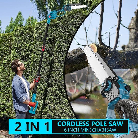 Accu takkenschaar - Snoeizaag op steel - Hoge takken snoeien - Verstelbare hoek - 45 meter bereik - Turquoise — afbeelding 5