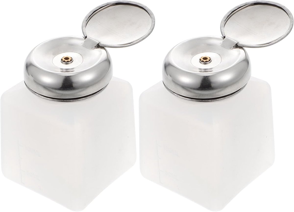 SnelShoppen - Lege Druk Alcohol Dispenser - Vergrendelbare Drukpomp Flesjes Vierkant Plastic Flesjes, Set van 2, Wit - Perfect voor Laboratoria en Sch