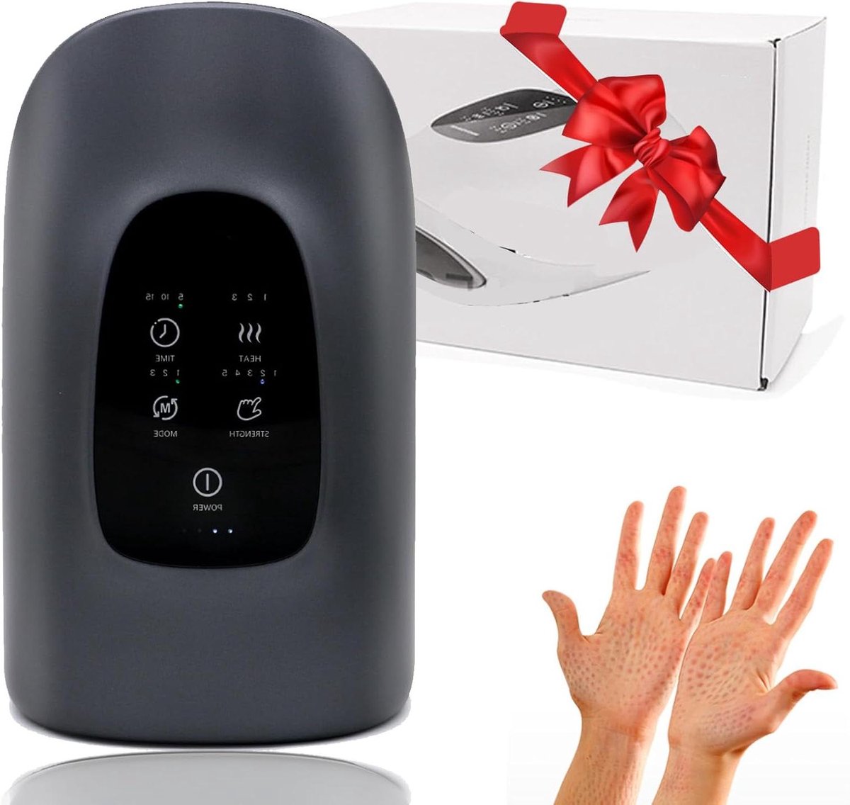 Elektrisch handmassageapparaat - Draadloos apparaat - Handontspanning - Instelbare warmte - 15 min timer - Grijs
