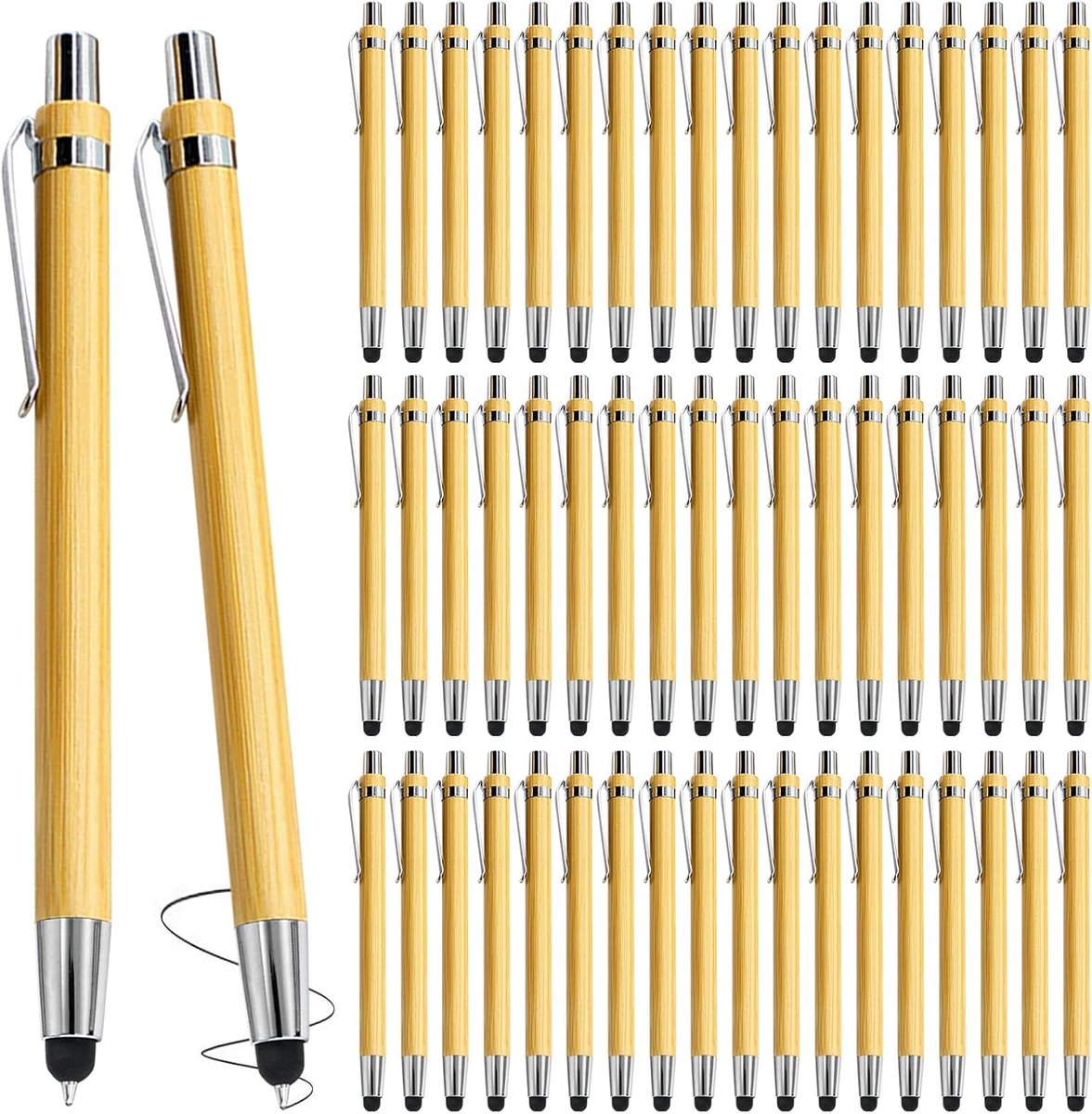 50 stuks bamboe balpen met touchpen, houten balpen, schrijfapparaat, natuurlijk en milieuvriendelijk, touch-balpen - ShopVlot