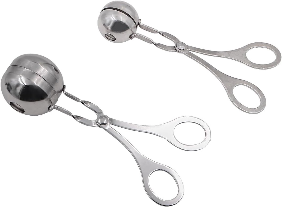 SnelShoppen RVS Ballenmaker Nonstick Meatball Maker Vleesballenmaker Koekjesdeeg Maatlepel Taartpop Maker met Tangen en 3 5cm en 4 5cm Maat