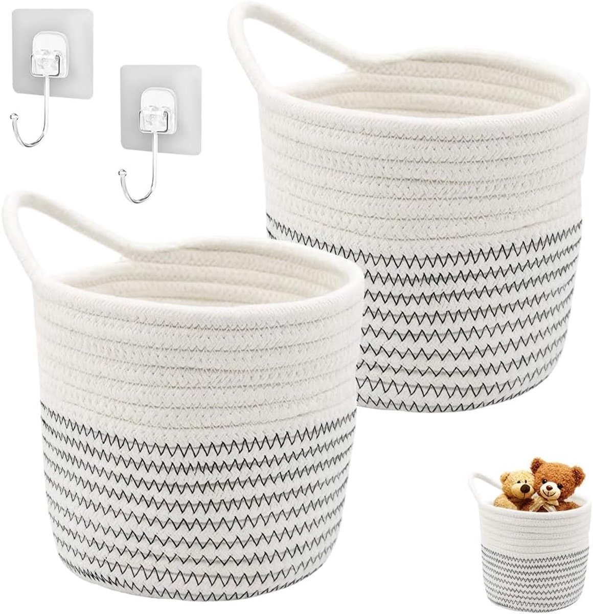 SnelShoppen - 2 Stuks Katoenen Hangmanden, Wandmanden, Katoenen Touw Gevlochten, Baby Opbergmanden met Handvat voor Badkamer, Woonkamer, Kinderkamer (