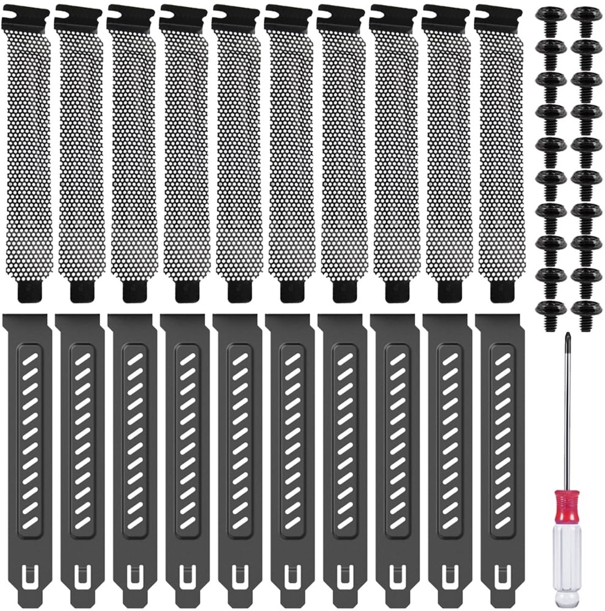 SnelShoppen - PCI Slot Covers, Duurzame Stalen PCI Slot Afdekkappen, Stoffilter Beugels voor Computerbehuizing, 20 Stuks met Schroevendraaier en Schro