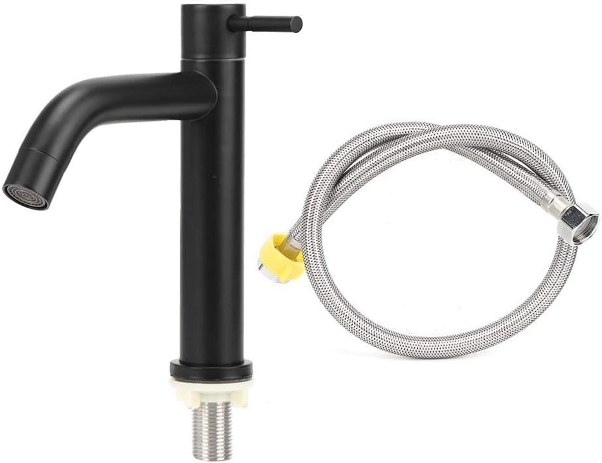 SnelShoppen - RVS Badkamer Wastafelkraan Ergonomische Handgreep Enkel Koud Water Kraan met Slang voor Badkamer Keuken - Luxe Design, Duurzaam en Corro