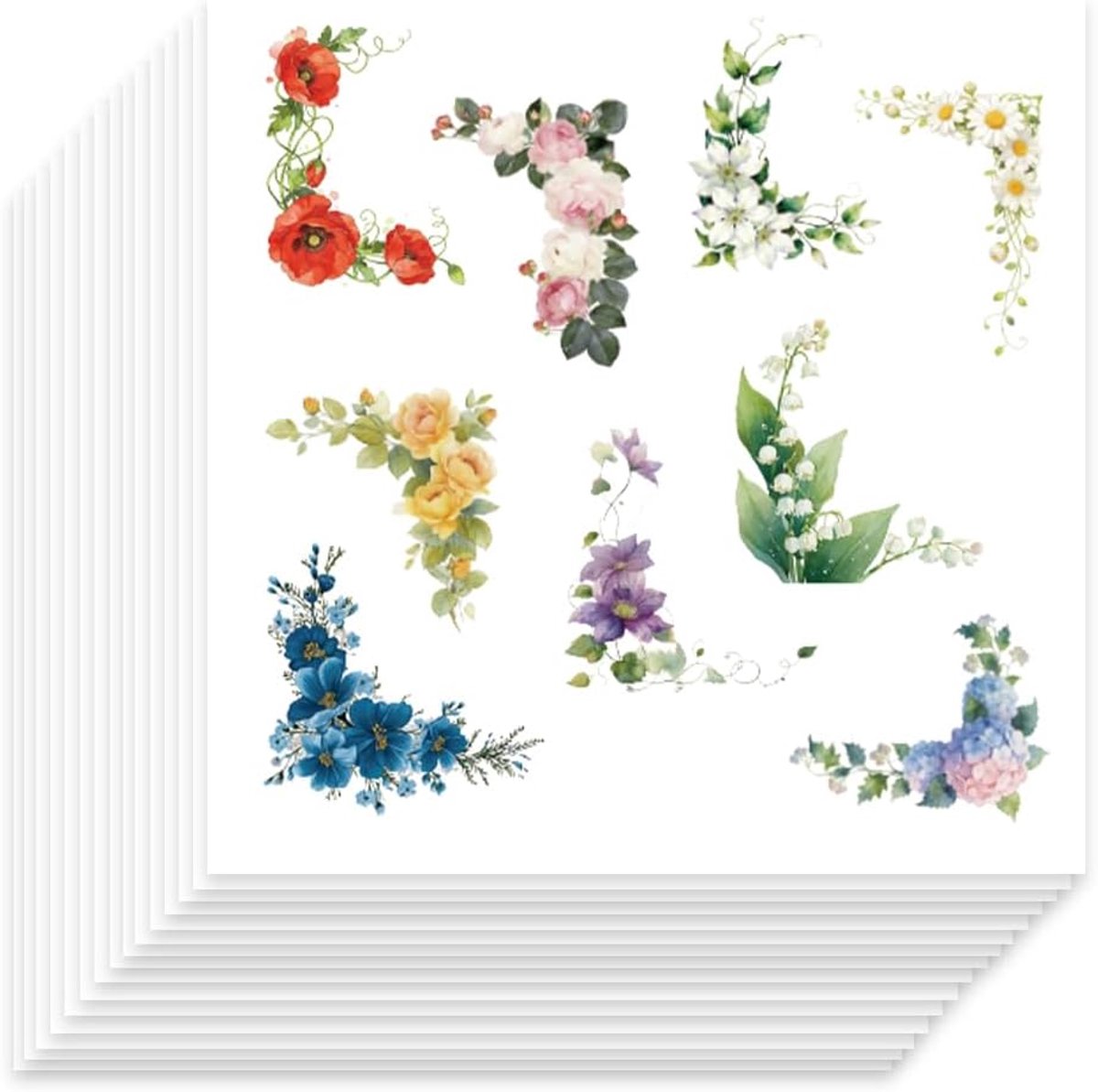 SnelShoppen - 450 stuks zelfklevende stickers, kleurrijke bloemen, madeliefjes, rozen, pioenroos, waterdichte decoratieve stickers voor notitieboek, f