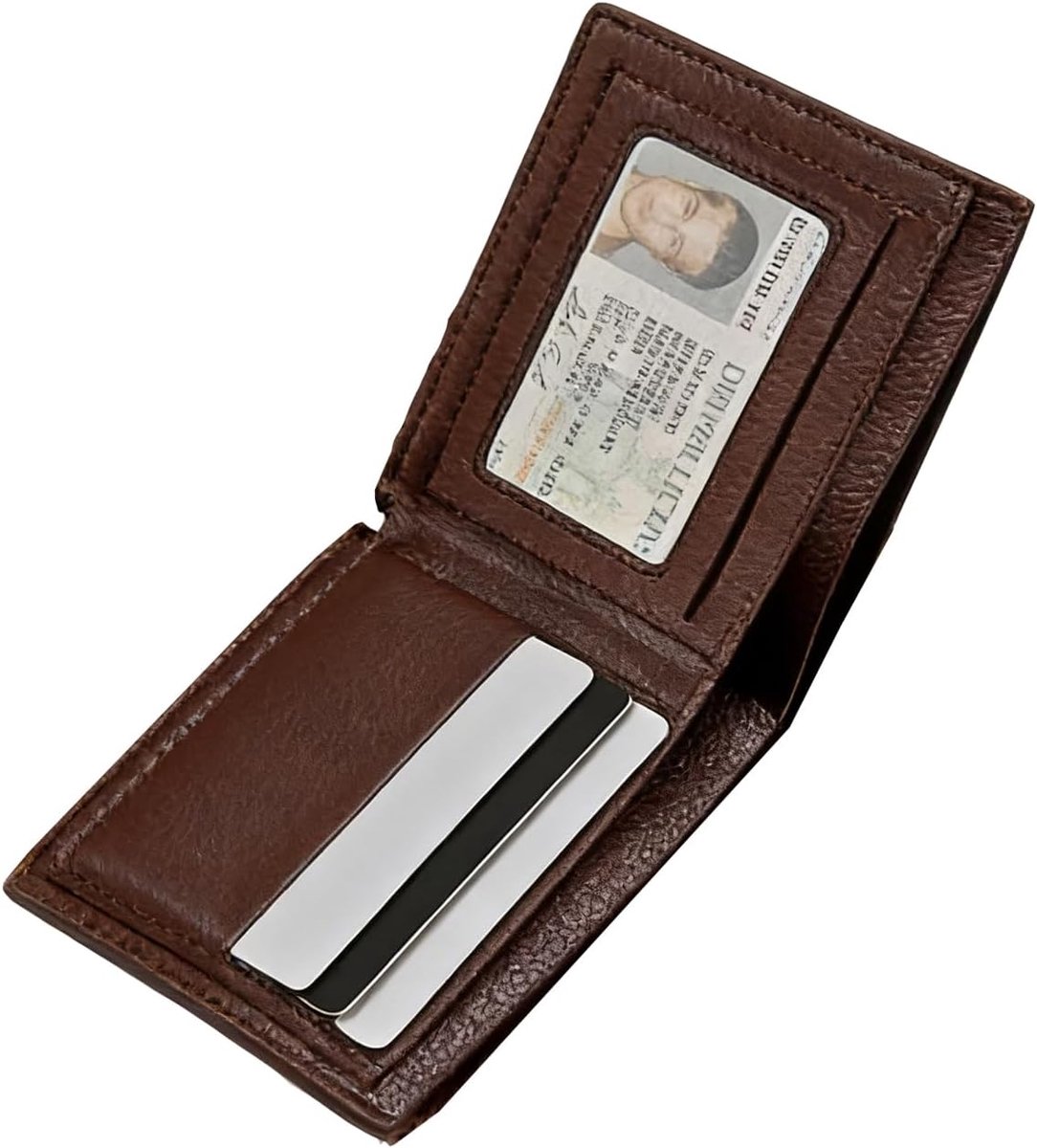 SnelShoppen - Slimme Wallet PU Leer, Bruine Kaartenhouder voor Mannen en Vrouwen, 2 Compartimenten voor Bankbiljetten, Minimalistische Portemonnee met