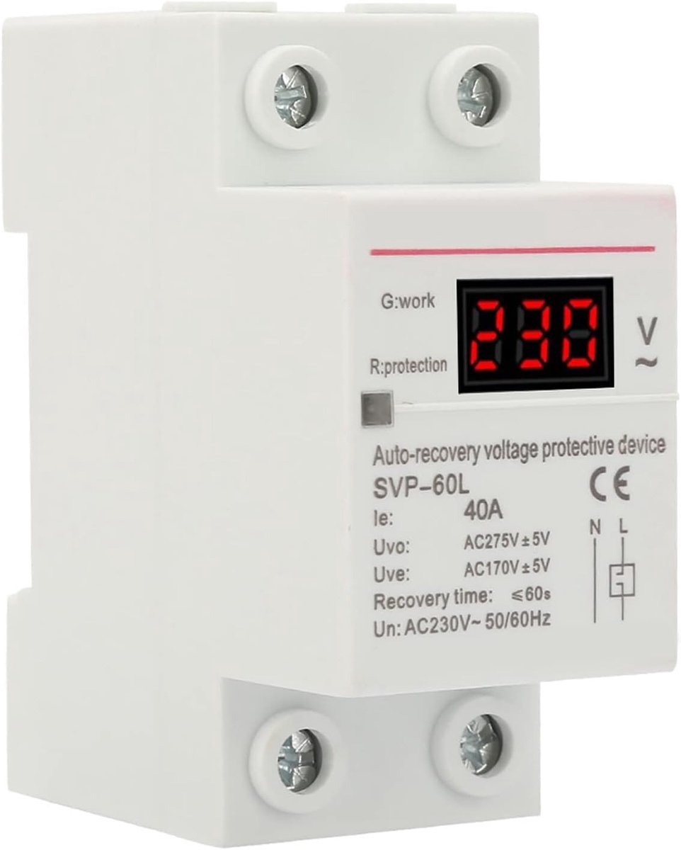 SnelShoppen - 230V 40A Automatische Herstel Over- en Onder spanning Beveiliging - Betrouwbare Prestaties voor Veiligheid - Elektrische Apparatuur voor