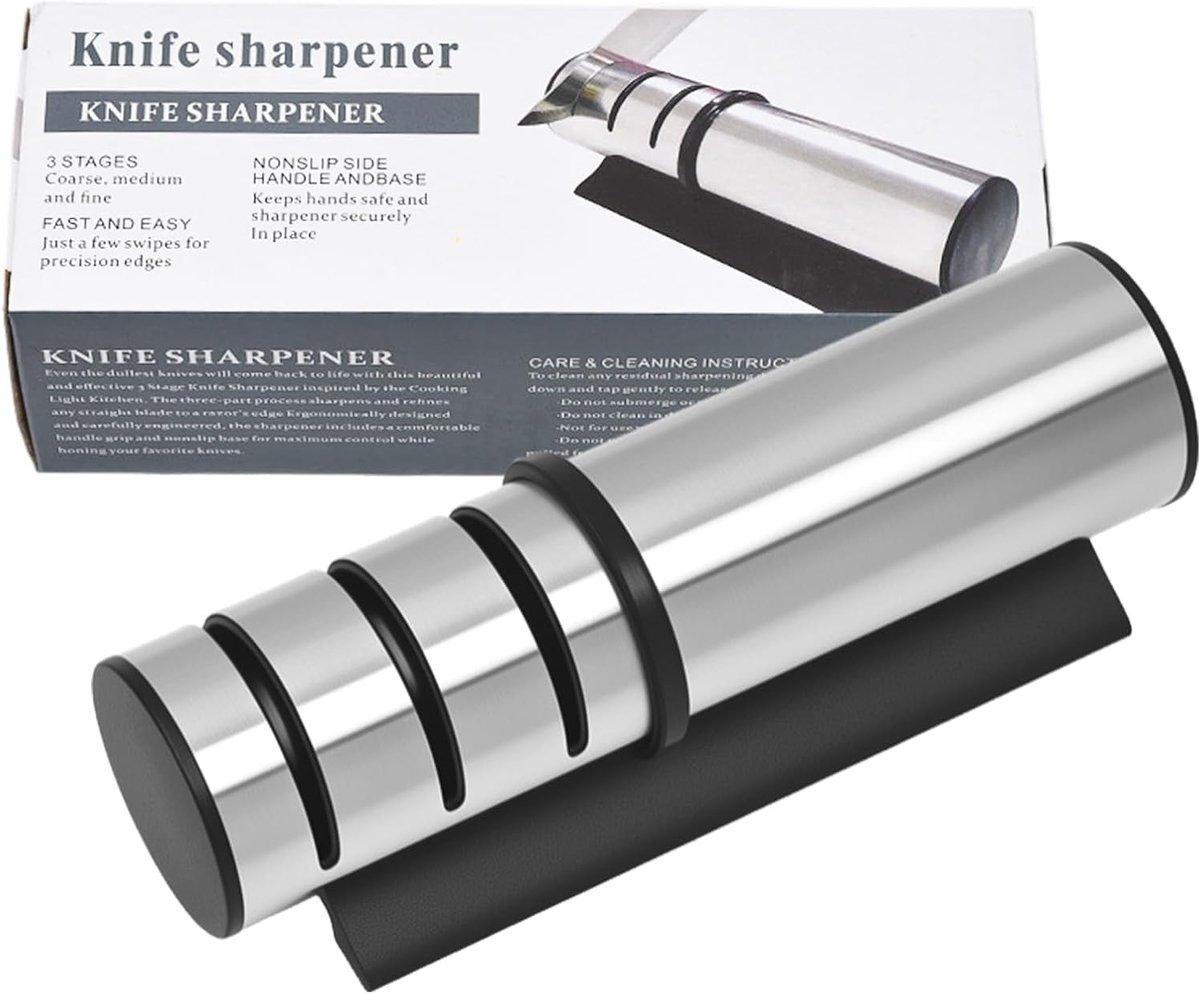 Knife Sharpener, Three Step Knife Sharpener, Professional Ceramic and Diamond Knife Sharpener, Manual Knife Sharpener - ShopVlot