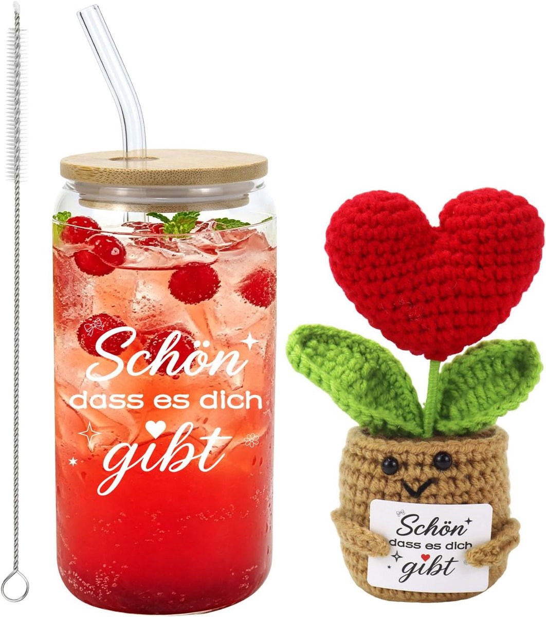 SnelShoppen - Beste vriendin cadeauset, gepersonaliseerd drinkglas met hartplant, ideaal verjaardagscadeau voor vrouwen, zussen en vriendschapscadeau