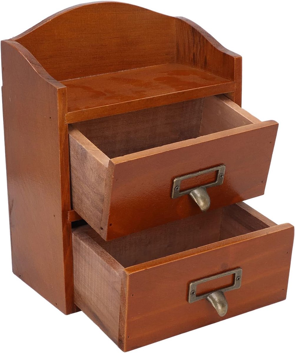 SnelShoppen - Houten Sieradenbox met 2 Lagen Lade, 24 x 19 x 13 cm, Retro Chinese Decoratieve Sieradenbox, Make-up Organizer, Houten Box voor Ring, Ar