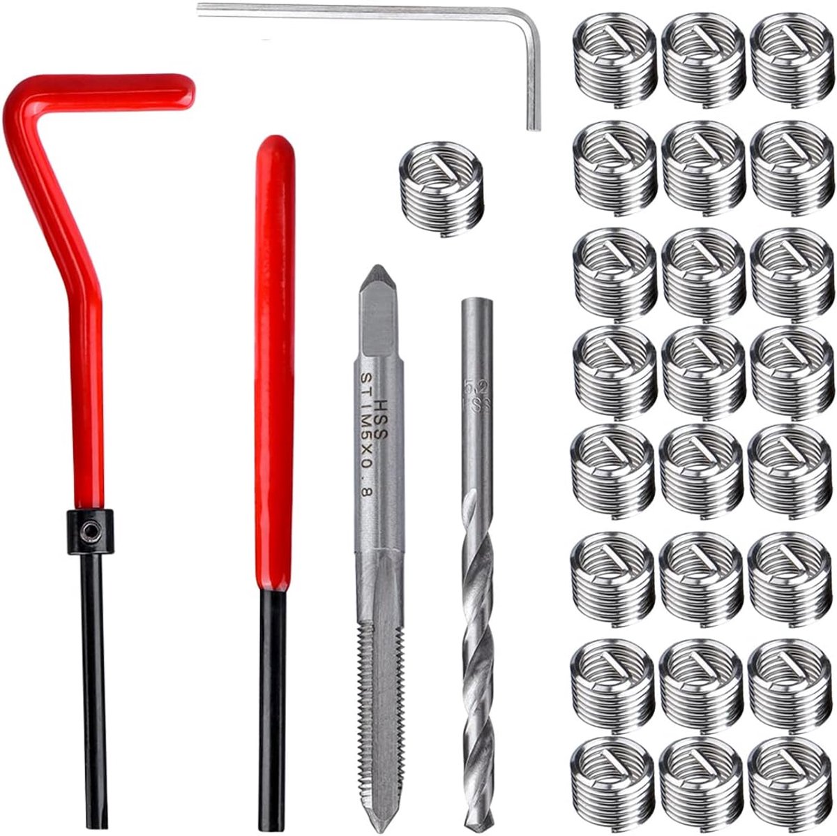 SnelShoppen - Thread Repair Kit 30-delig M5 x 0.8mm Draad Reparatie Set, Hoogwaardige RVS Handgereedschap voor Auto Reparatie