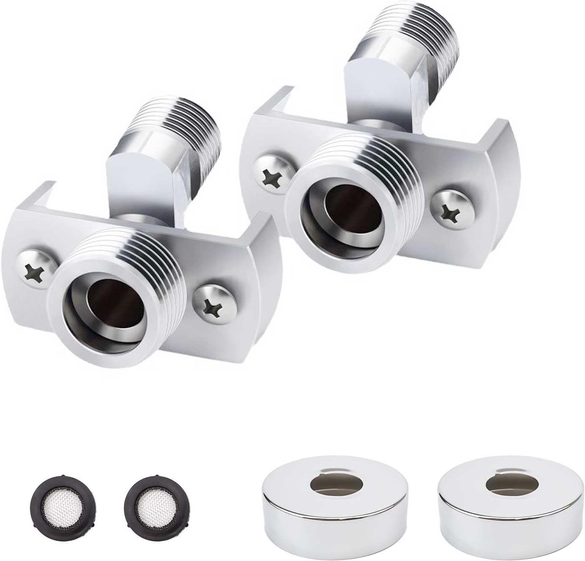 SnelShoppen - Shower Arm Valve Set van 2 Stuks, Doucheslang Adapter met Decoratieve Covers, Hoogwaardige Koper en RVS, Instelbaar van 0 tot 40 Graden,