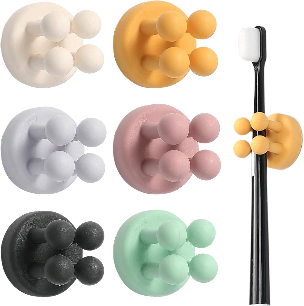 SnelShoppen - 6 Stuks Silicone Tandenborstelhouder met Zuignappen, Geen Boren Nodig, Schattige Kleurrijke Tandenborstelhaak voor Badkamer en Keuken