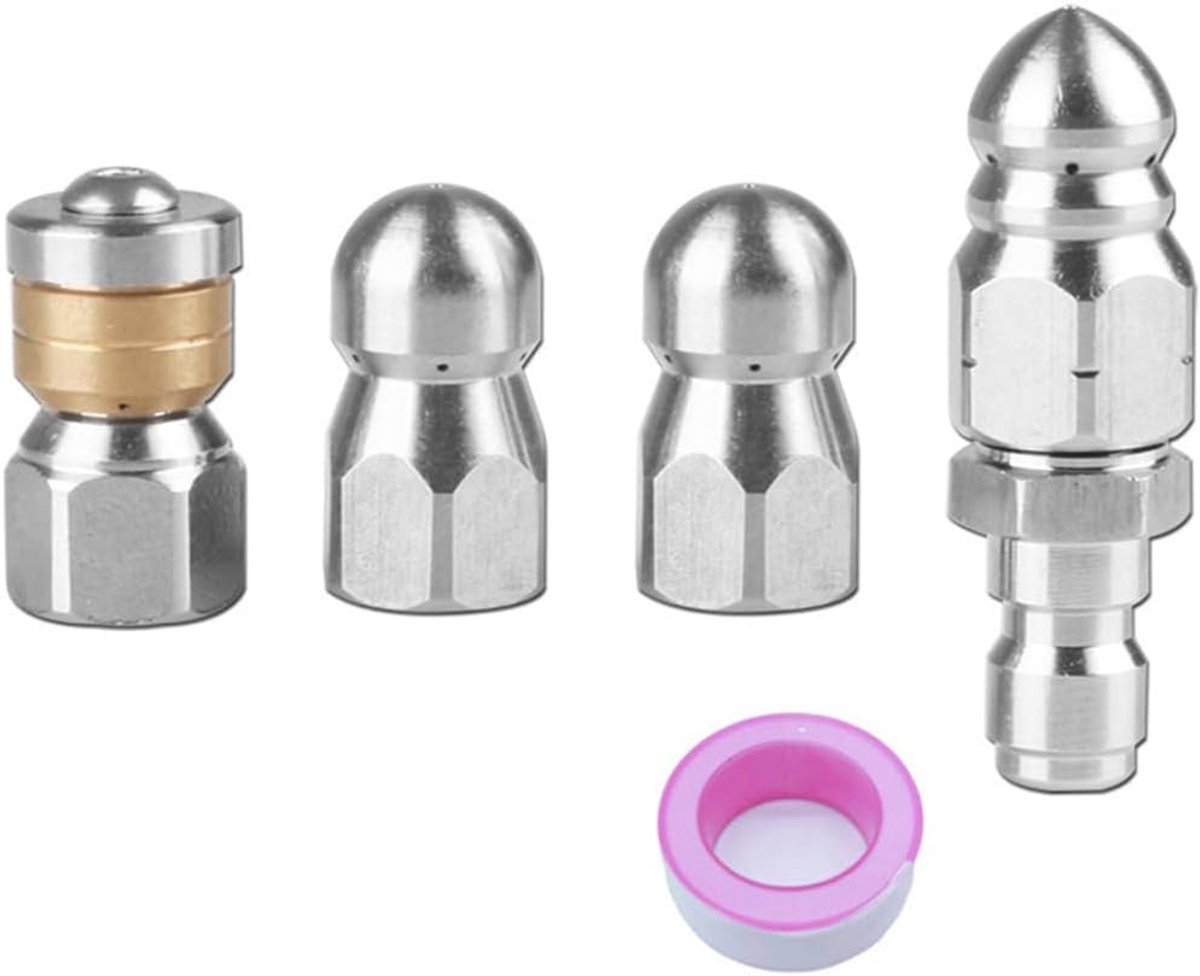 SnelShoppen - 4-delige Afvoer Sprinkler Set RVS met Draaiende Knop en Diverse Mondstukken voor Onderhoud en Ontstoppen van Afvoeren