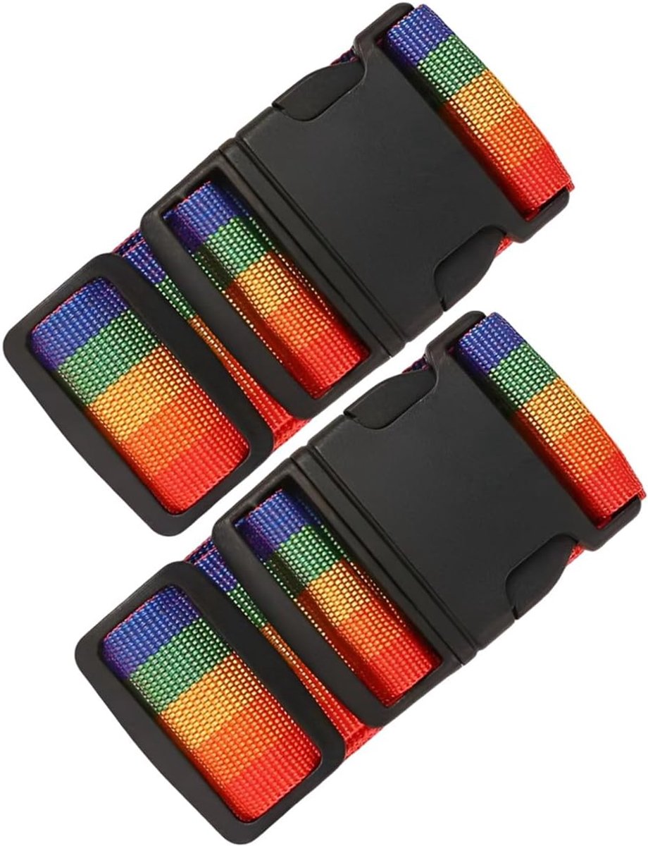 SnelShoppen - 2 Stuks Luchthaventassen Straps - Dikke Verstelbare Bagagestraps met Snelsluiting voor Koffers, Bagage, Regenboogkleuren