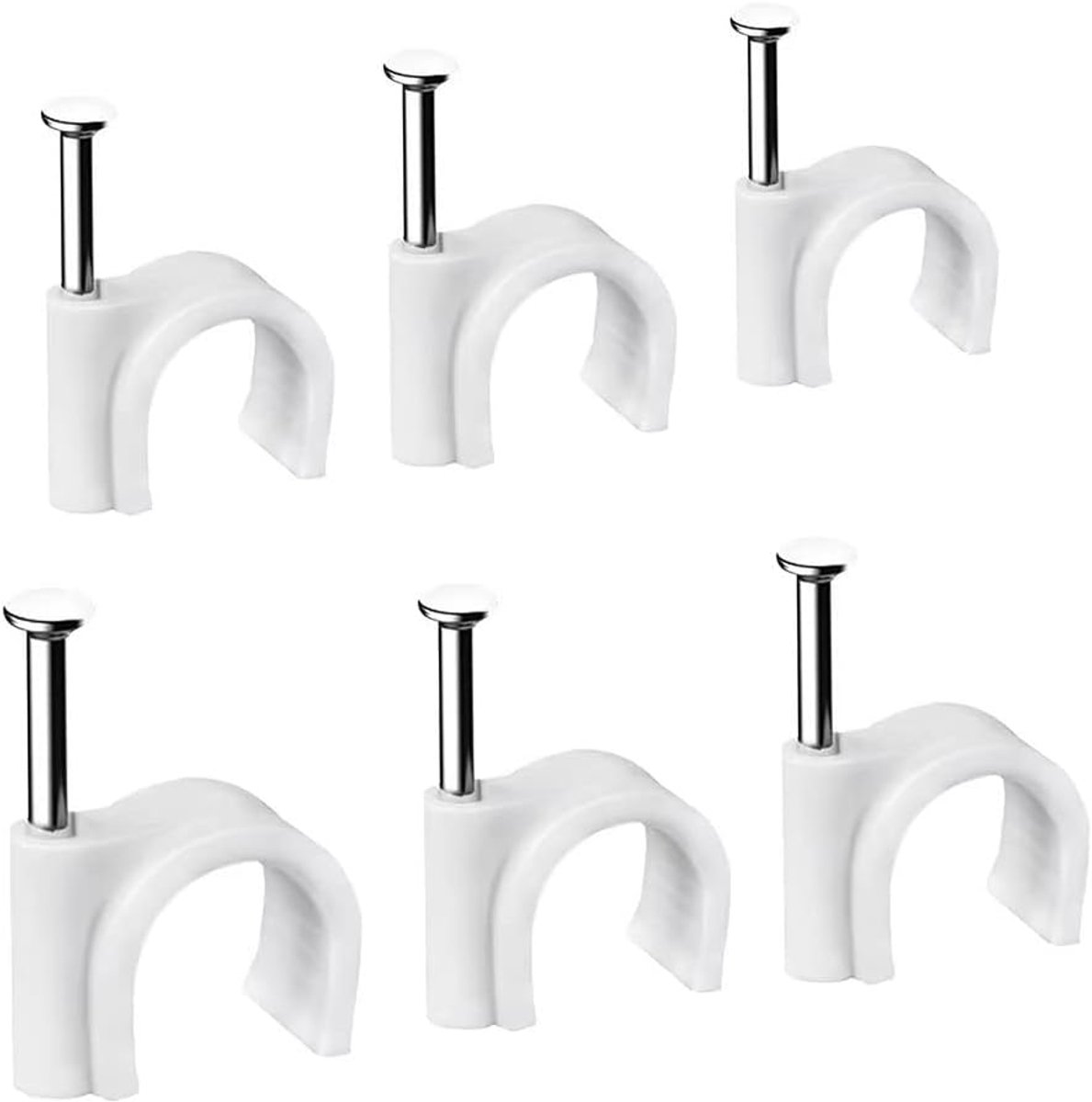 SnelShoppen - Kabel Klemmen Sterke Spijkers Witte Ronde Draad Netjes 7mm, 100 Stuks, Duurzaam PE Materiaal, Ideaal voor Bevestigen van Kabels aan Hout