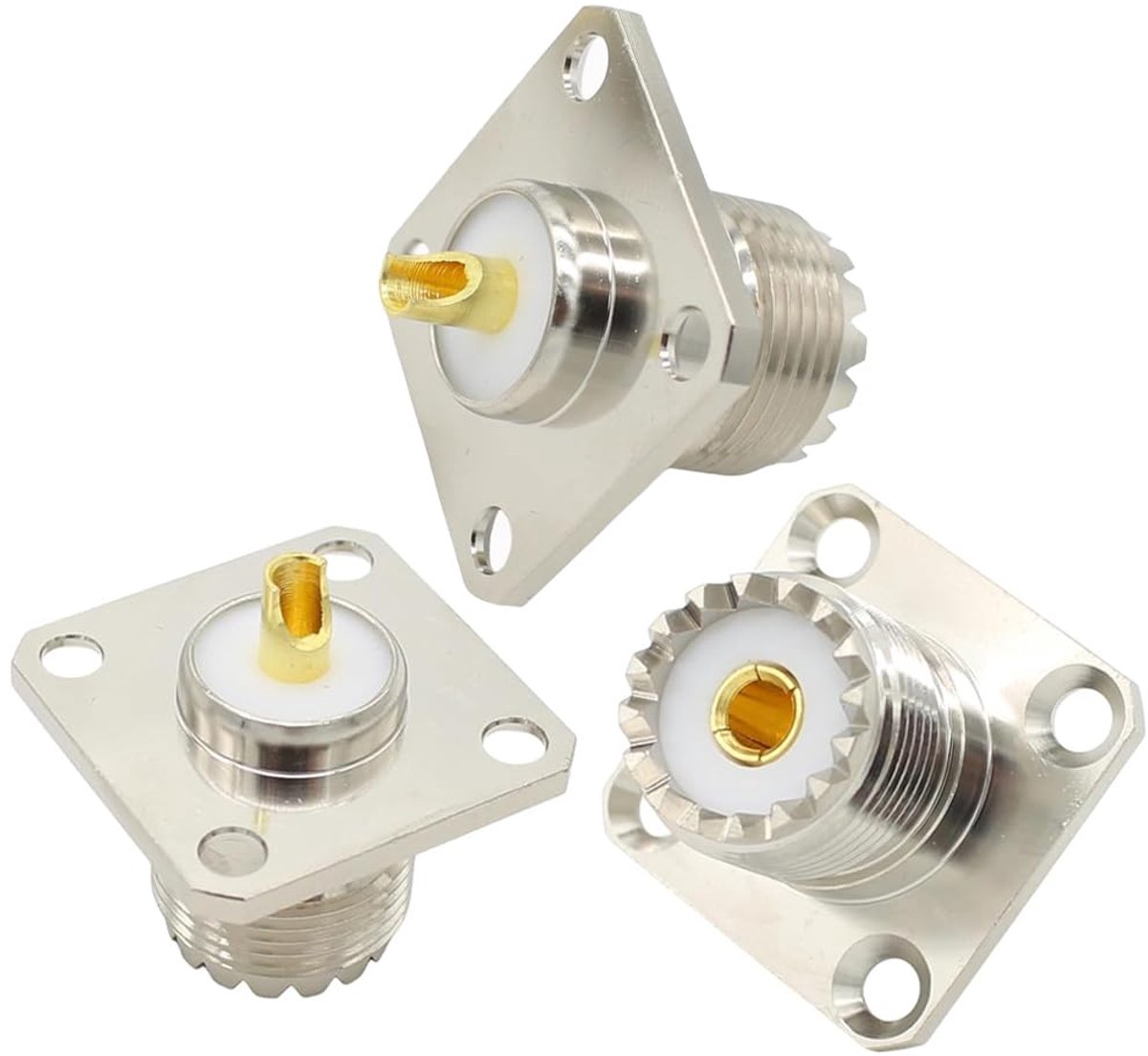 SnelShoppen - UHF SO239 Connector, 4 Gat Paneelmontage Flens, Koppelstuk voor J-Pole Antenne, 1/4 Golf Antenne, Hoogwaardige Koperen Coaxiale Aansluit