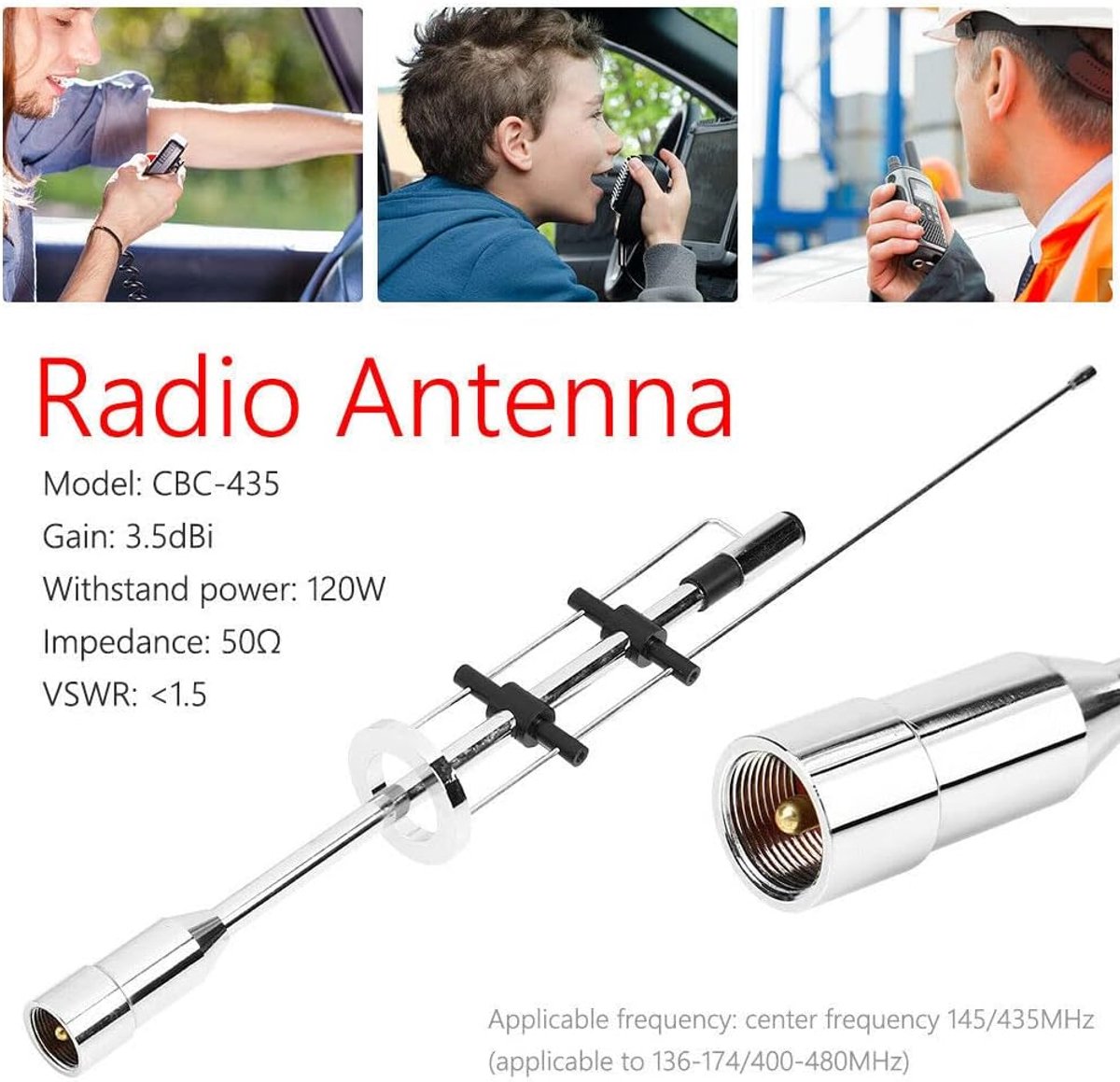SnelShoppen - CBC-435 UHF VHF Dual Band Antenne 145MHz 435MHz voor Mobiele Radio PL-259 - 39cm 3.5dBi Versterking 120W