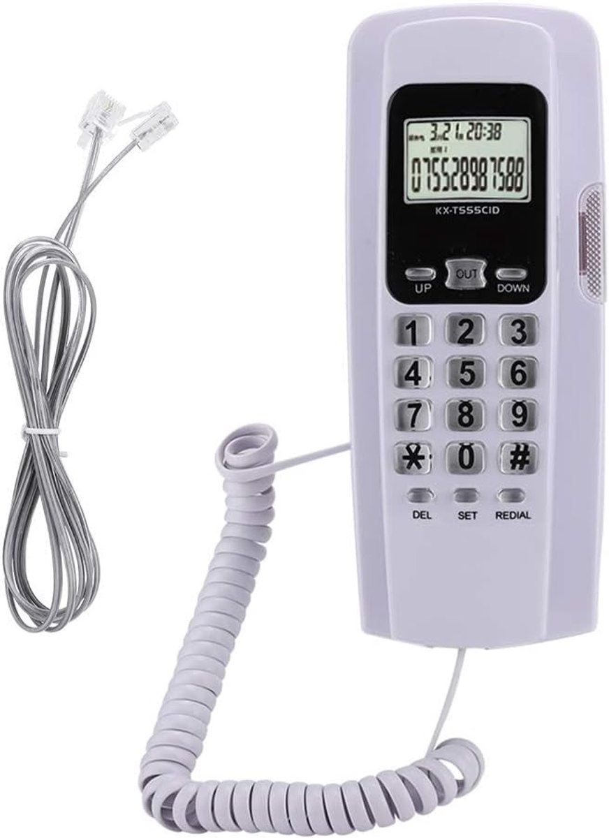 SnelShoppen - Mini Wandtelefoon DTMF/FSK met Bel-ID LCD Scherm en Achtergrondverlichting voor Thuis Kantoor Bedrijf Hotel (Wit)