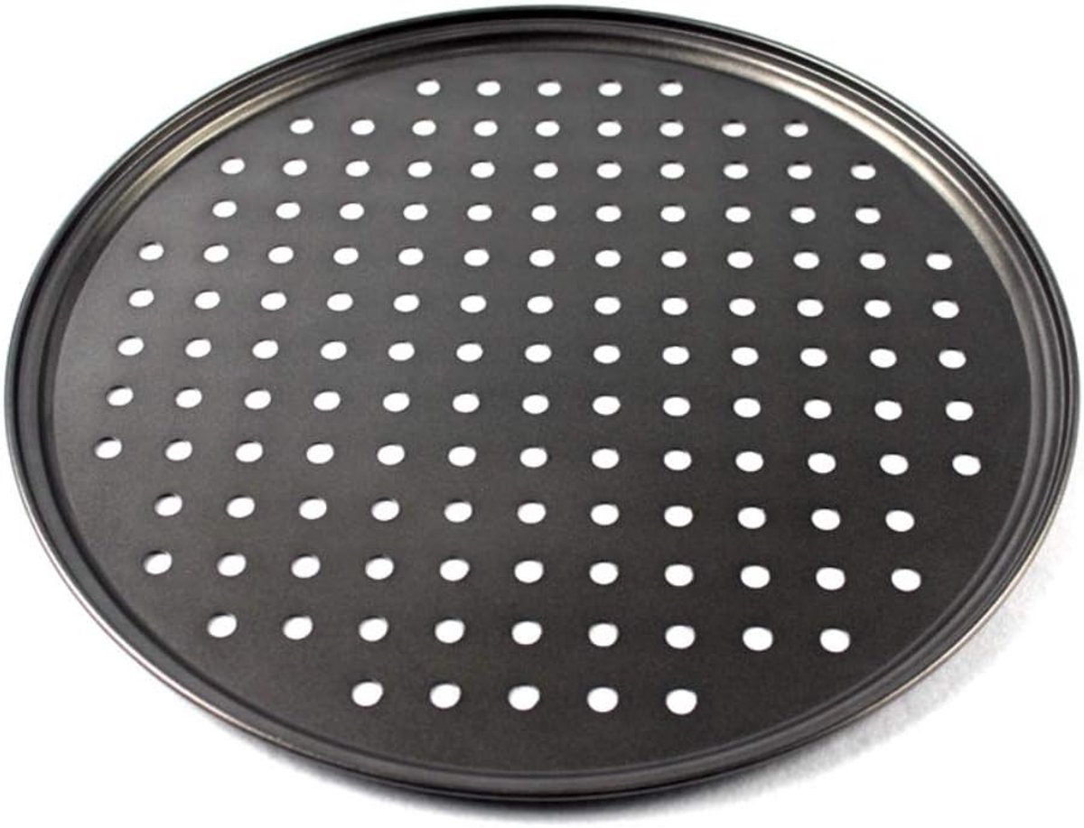 SnelShoppen - Ronde Perforated Pizza Pan 32CM - Antiaanbak Pizza Bakplaat van Sterk Koolstofstaal voor Dunne Korst Pizza, Keuken Bakaccessoire