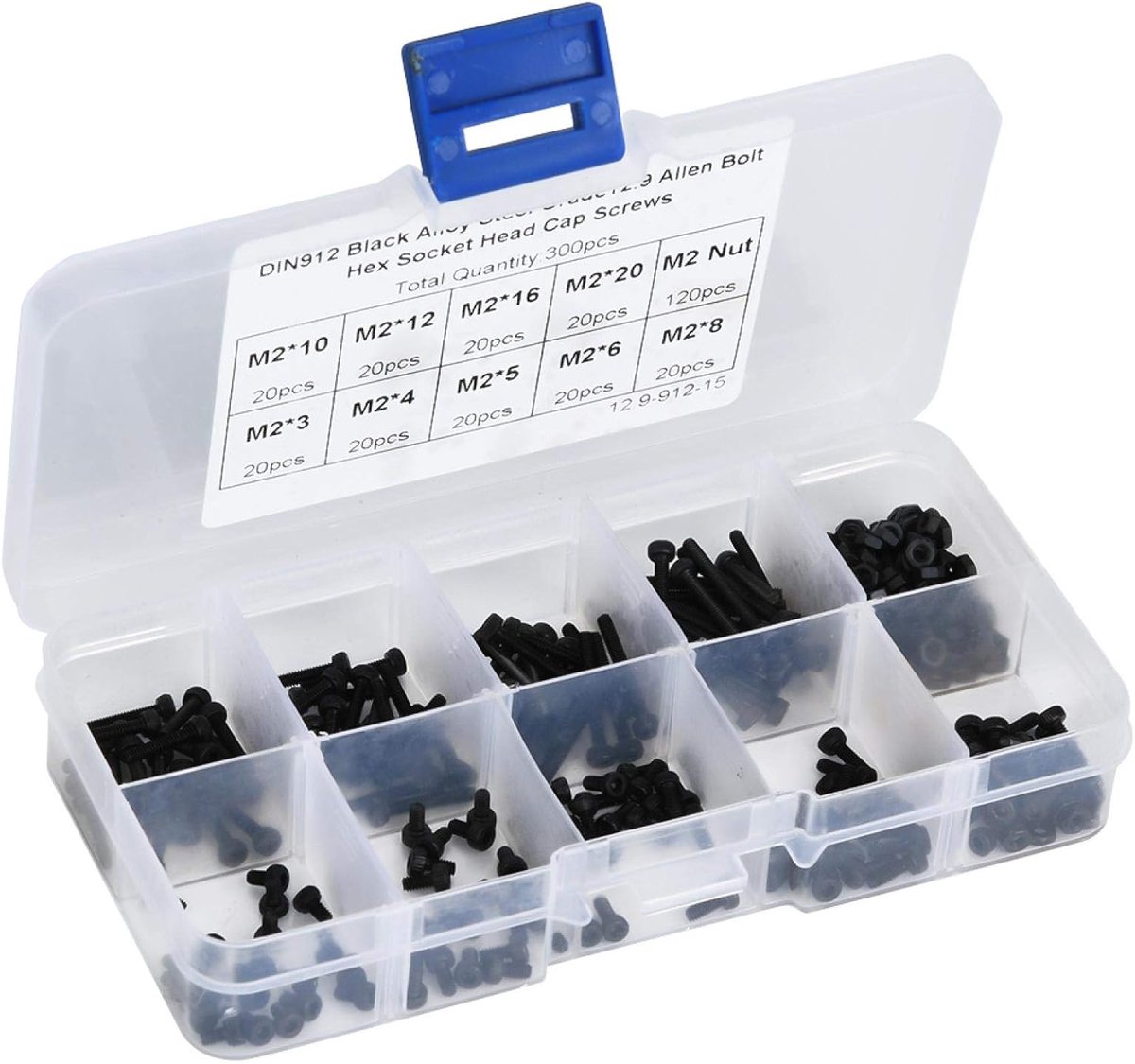 SnelShoppen - 300 Stuks M2 x 3-20mm Hex Socket Schroeven Set - Sterke en Duurzame Allen Schroeven van Hoogrentabel Legering Staal - Roest en Corrosieb