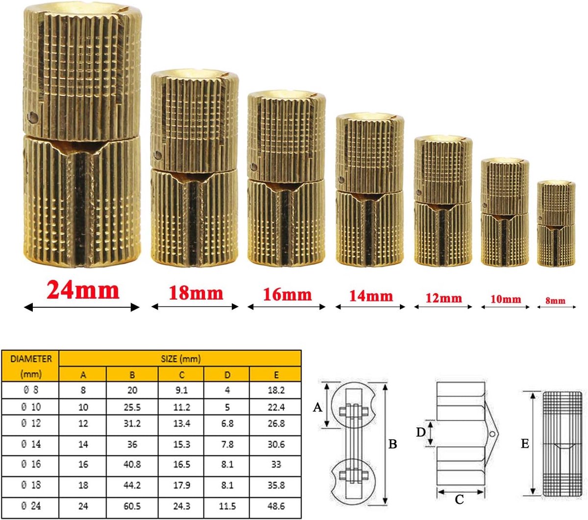SnelShoppen - Set van 4 Verborgen Cilindrische Messing Scharnieren Ø 14mm met 180° Opening voor DIY Sieradenbox, Houten Dozen en Kastdeuren