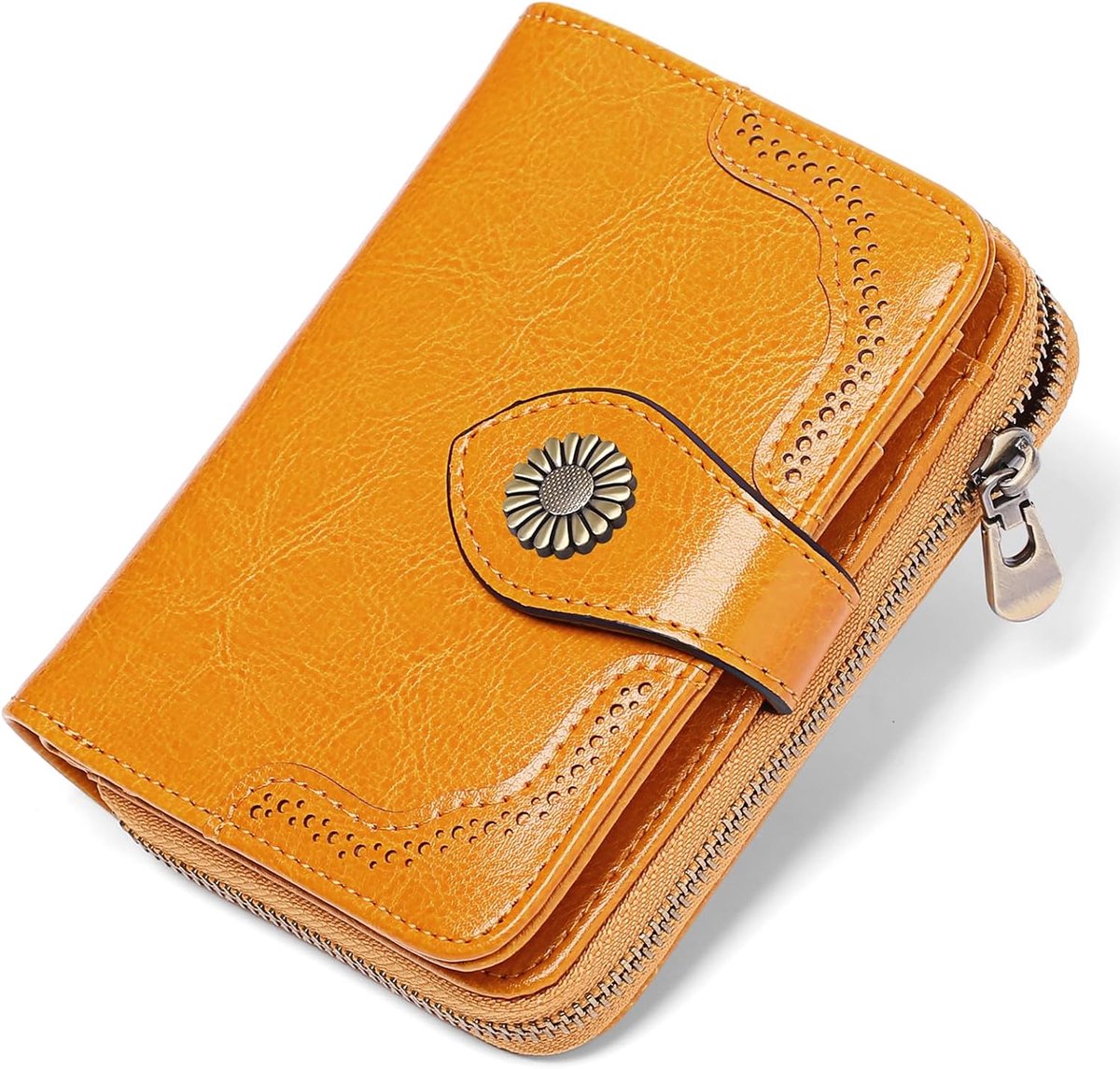 SnelShoppen - Dames Portemonnee van Leer, RFID Bescherming, Kleine Portemonnee met Meerdere Kaartvakken en Ritsvak, A-geel, S, Klassiek Design