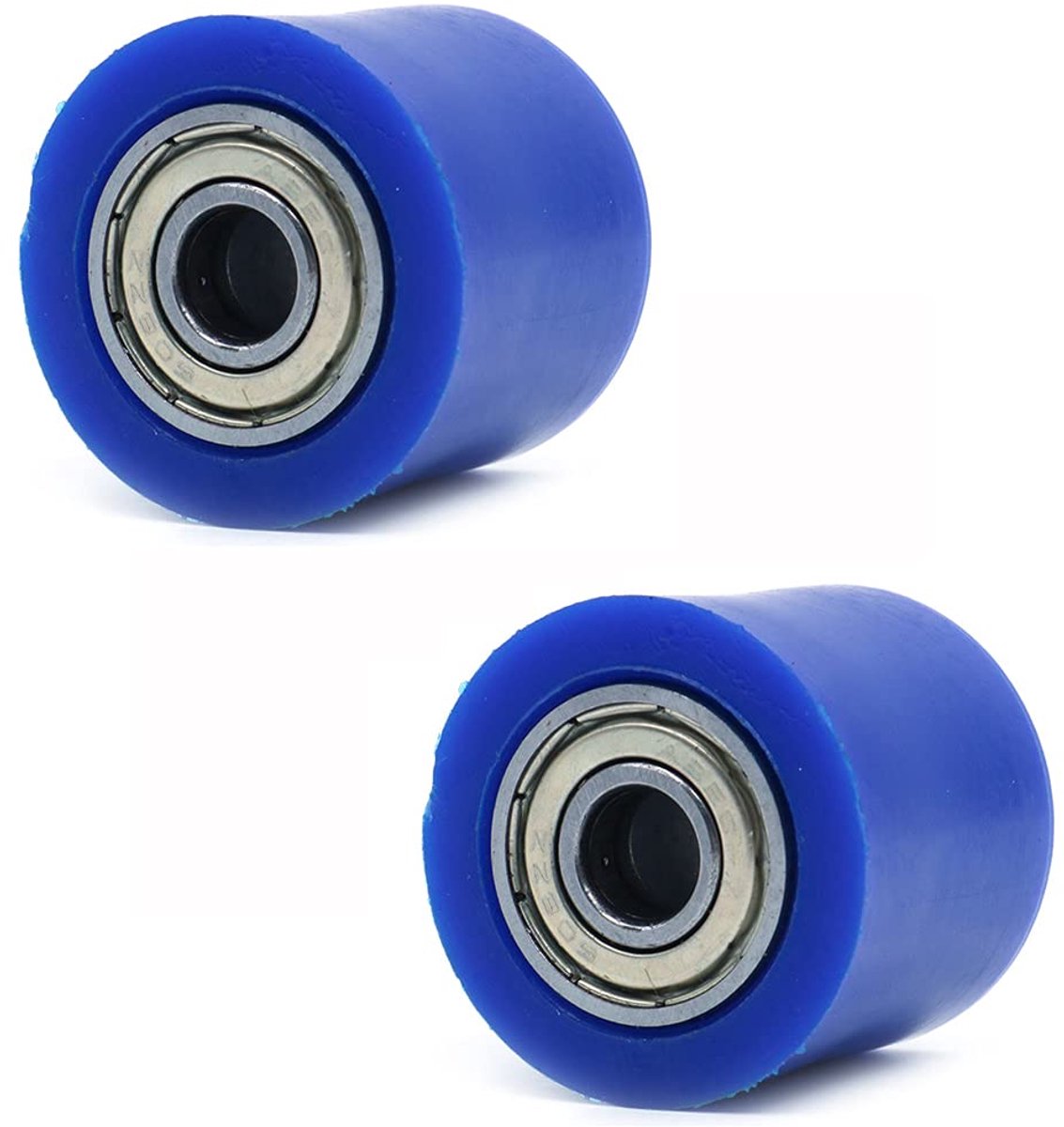 SnelShoppen - 2 Stuks Ketting Rollen Tensioner Pulley Wielen voor Motorfiets Dirtbike Enduro - 8mm Rubber en IJzer - Blauw