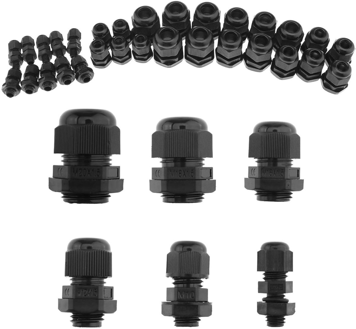 SnelShoppen - 30x Waterdichte Kabelafdichting M8 M10 M12 M16 M18 M20 IP68 Nylon Verbindingskit - Vocht- en Stofdicht - Gemakkelijk te Installeren