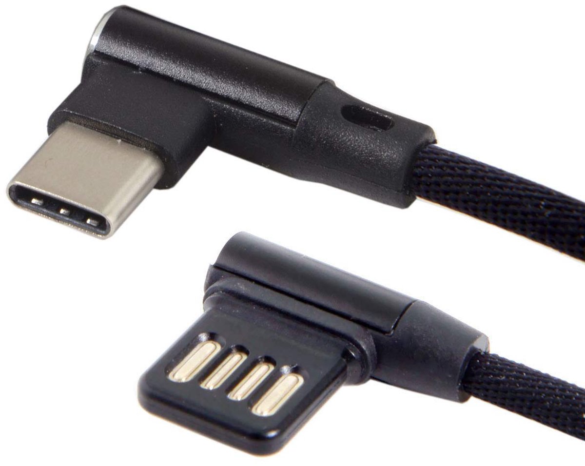 SnelShoppen - Micro USB 5Pin/USB-C 3.1 Type-C Links Rechts Hoek 90 Graden USB 2.0 Data Kabel met Hoesje voor Tablet en Telefoon 15cm