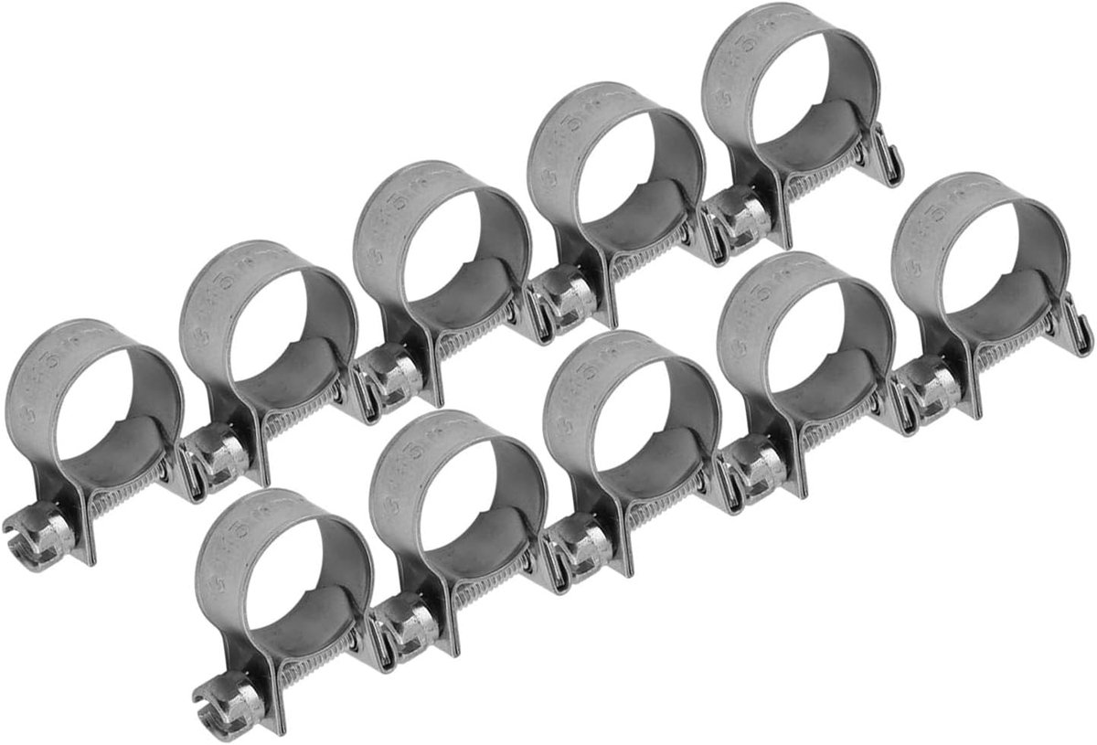 SnelShoppen - 10 Stuks RVS Mini Slangenklemmen 6mm-20mm voor Dunne Slangen, Brandstofslangen, Waterleidingen, Siliconen Slangen, Hoogwaardige Slangenk