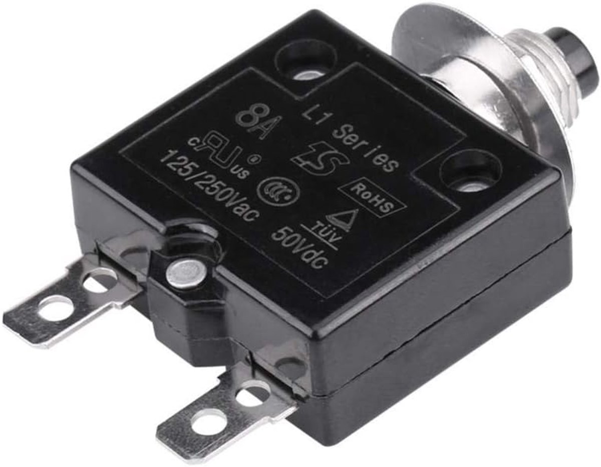 SnelShoppen - Handmatige Reset Aardlekautomaat, Handmatige Reset Thermische Schakelaar Stroombeveiliging 8A, Duurzaam Kunststof, Voor Automotive en In