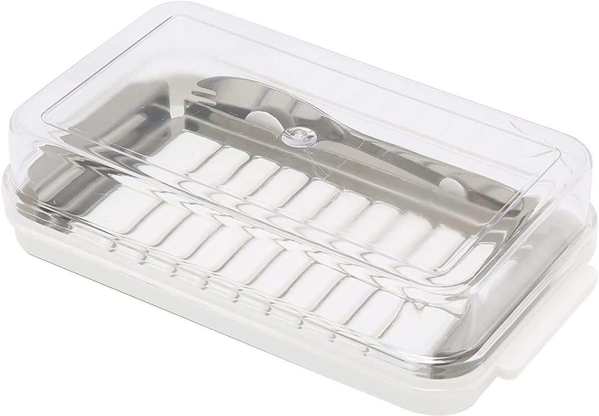 SnelShoppen - Butter Cutter Container - RVS Butterhouder met Doorzichtig Plastic Deksel - Ideaal voor Keuken, Duurzaam en Praktisch, Inclusief Mes, Vo