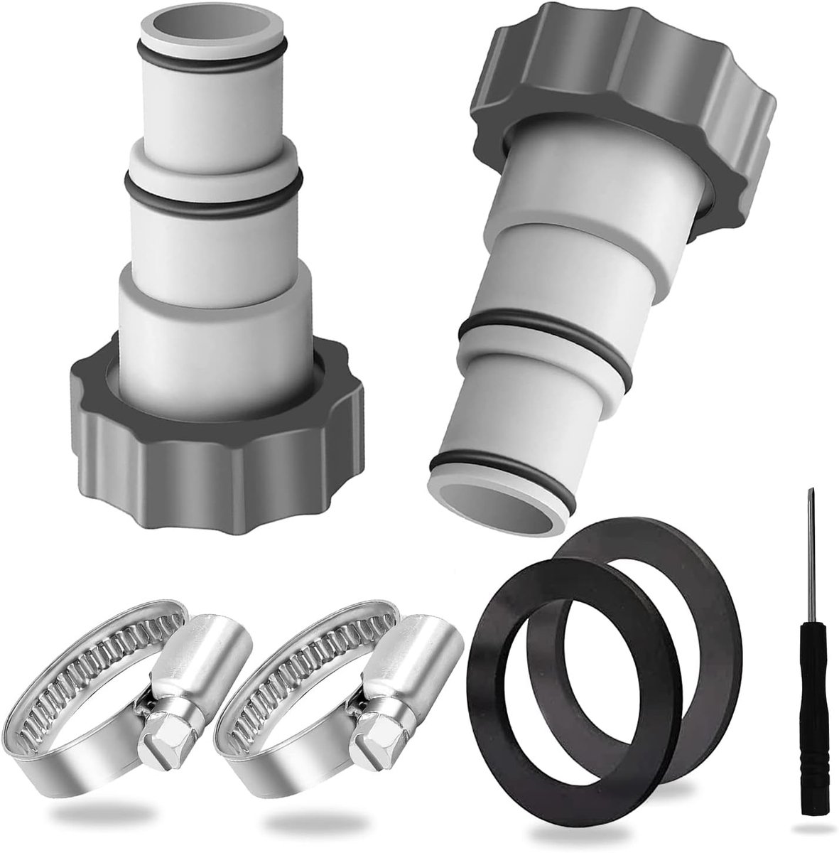 SnelShoppen - Zwembad adapter A - Slangadapter voor pomp - 2 stuks - Aansluiting 32 en 38 mm - Corrosiebestendig - Inclusief slangklemmen en gel pads