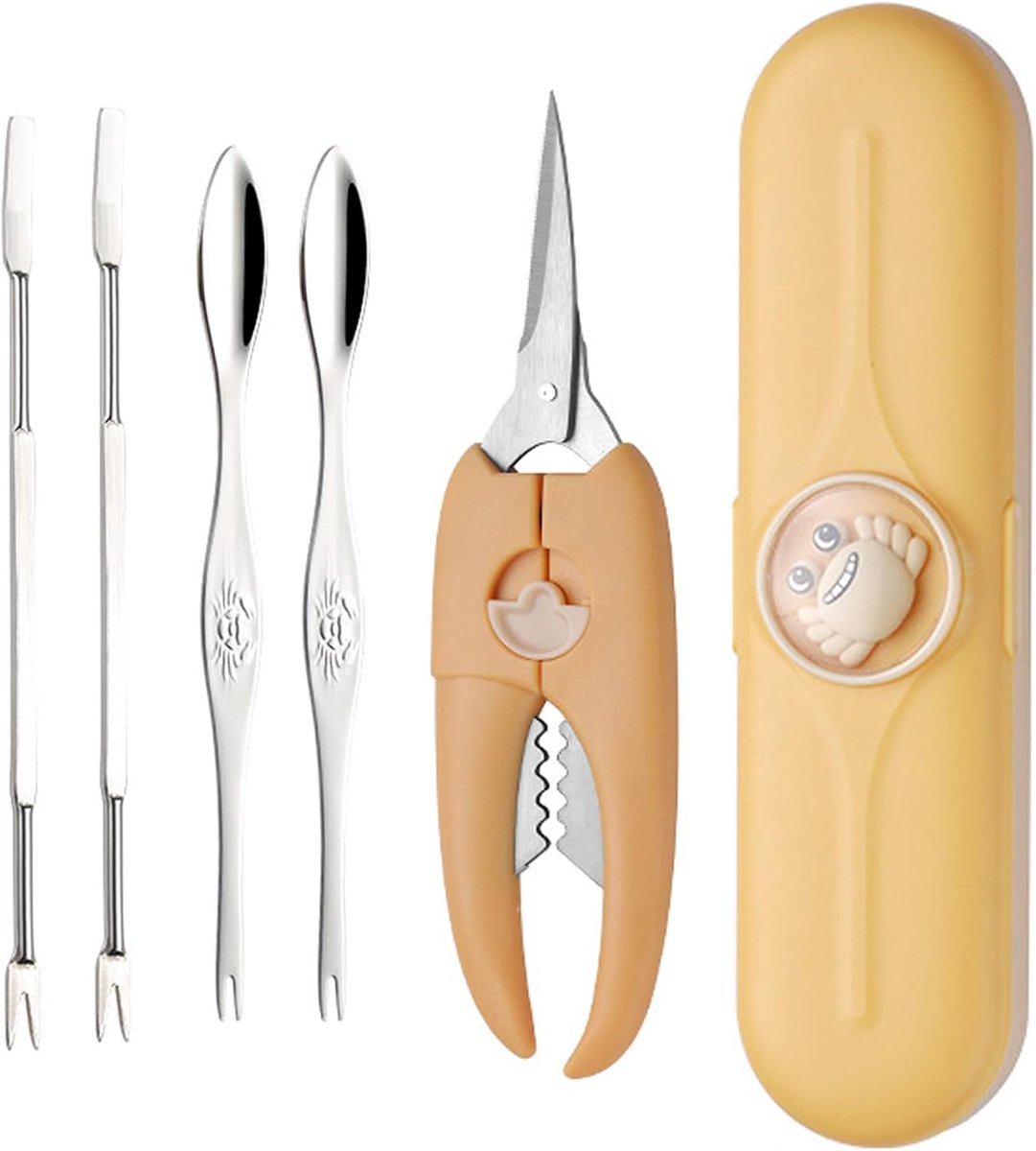Krabgereedschapset 4 delig - RVS krab en schaaldieren opener - Inclusief krabvork en lepel - ShopVlot