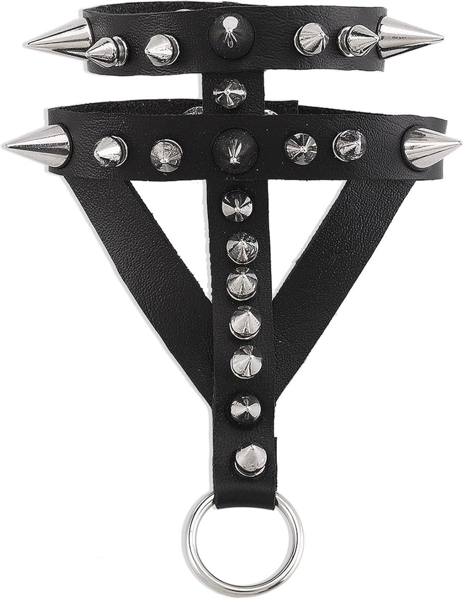 Punk Gothic Style Ring Bracelet Adjustable Personality Jewelry with Necklace and Studs Made of PU Leather Gothic Rock - ShopVlot