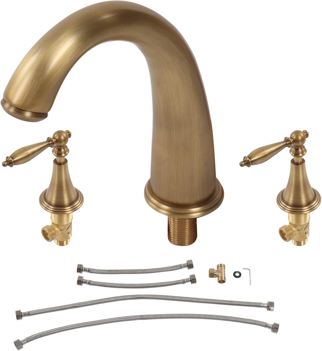 3 Hole Basin Tap Mixer Tap Double Handle Vintage Complete Copper Faucet Cold and Hot Water Taps Bronze - ShopVlot