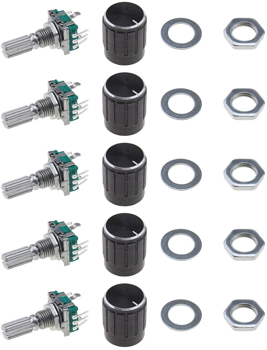 Rotary encoder module EC11 360 graden - digitale potentiometer met drukknop - 20mm as met zwarte knop - ShopVlot