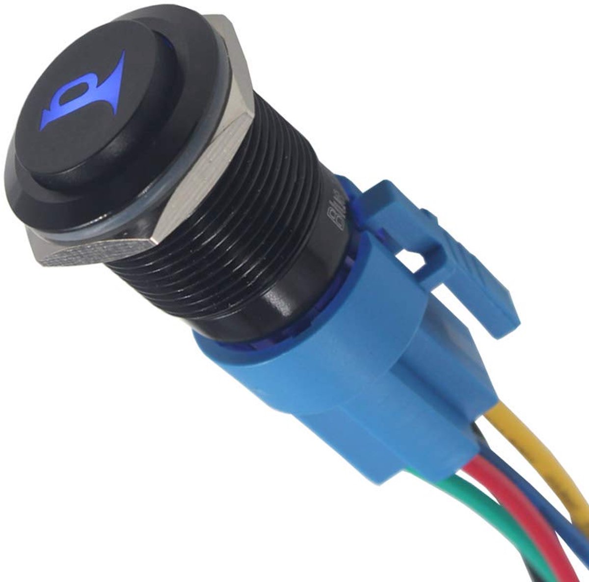 SnelShoppen - Momentaan Drukknop Schakelaar, Zwart, 19 mm, 12 V, 5 A, Blauwe Pijllicht, Hoogwaardige Kwaliteit, Duurzaam, Voor Auto, Binnengebruik, Aa